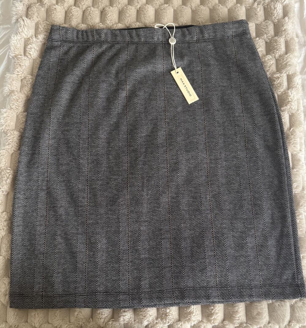 Max Studio Gray Herringbone Pencil Skirt Knee Length Work Office Chic Size L
